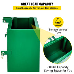 Green steel 3-point ballast box with 800 lb capacity and 5 cu ft storage.