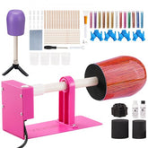 Bostome Cup Turner with adjustable foams, epoxy resin kit, and glitter powders for crafting.