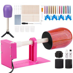 Bostome Cup Turner with adjustable foams, epoxy resin kit, and glitter powders for crafting.