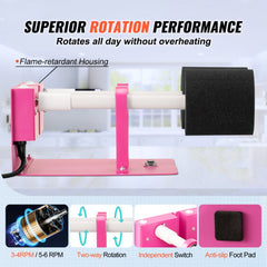 Pink double-arm cup turner with foam grips, 3-6 RPM rotation, and anti-slip foot.