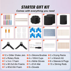 Bostome Double Cup Turner 2-Arm Pen Turner Epoxy Resin Kit with tools, foams, cups, and accessories.