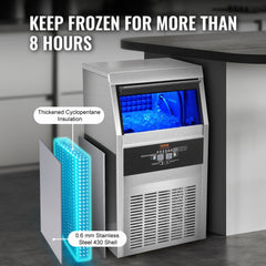 Stainless steel Bostome commercial ice maker with a 70 lbs daily capacity and under-counter design.