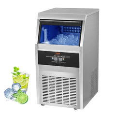 Stainless steel Bostome Commercial Ice Maker with a compact under-counter design and storage bin.