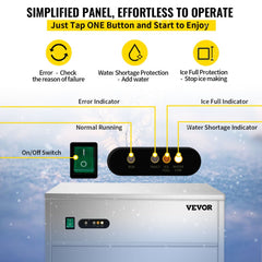 Stainless steel commercial snowflake ice maker with 55 lbs daily yield and user-friendly controls.