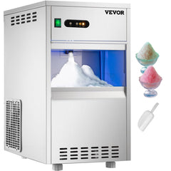 Stainless steel flake ice machine with a 55 lbs daily yield and user-friendly control panel.