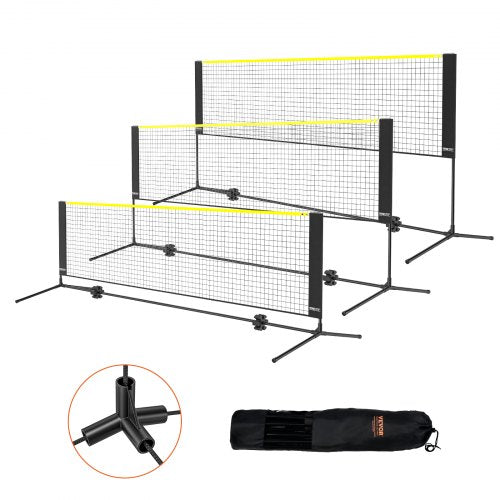 Height adjustable 10ft multi-sport net for badminton, volleyball, and tennis, portable and durable.