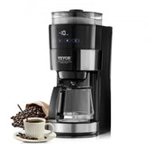 Bostome 10-cup drip coffee maker with built-in grinder and three brew strength options.