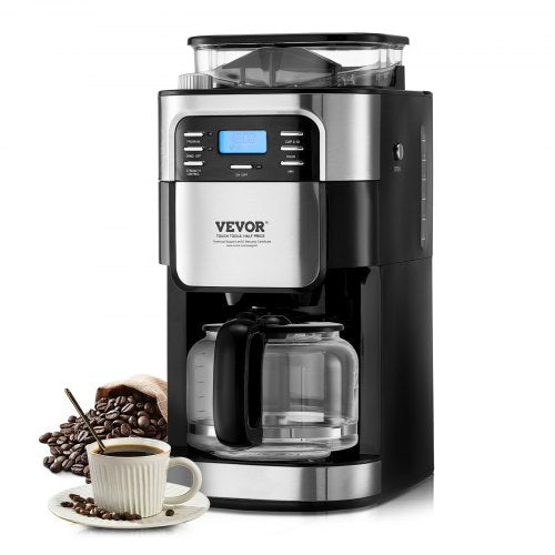 Bostome 12-cup drip coffee maker with built-in grinder and 24-hour timer for fresh brewing.