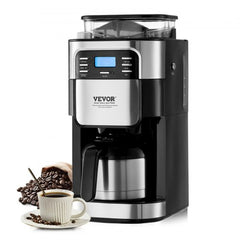 Bostome 8-cup drip coffee maker with built-in grinder, digital display, timer, and thermal carafe.