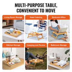Bostome 2-Pack Bamboo Bed Tray Table with foldable design and waterproof MDF tabletop.