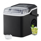 Bostome countertop ice maker in black, producing bullet ice with a self-cleaning function.