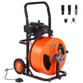 Bostome 100FT 3/4in auto-feed drain cleaning machine with orange cable drum on wheeled black frame.