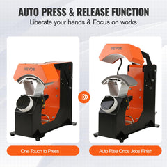 Orange Bostome 3-in-1 auto hat heat press with interchangeable platens and auto press-release function.