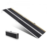 A 10ft folding aluminum wheelchair ramp with a non-slip surface and carry handle.