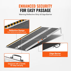 4ft aluminum wheelchair ramp with foldable design, non-slip surface, and reflective strips.