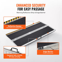 A 6ft folding aluminum wheelchair ramp with a non-slip surface and a carry handle.