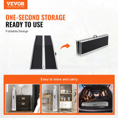 Folding 8 ft aluminum wheelchair ramp with non-slip surface and 800 lbs capacity.