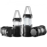 Set of four collapsible battery-powered LED camping lanterns with 360° illumination.
