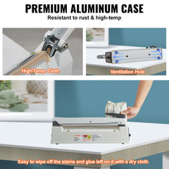 Bostome 12" impulse sealer with adjustable heating levels for sealing plastic bags.