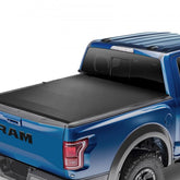 Bostome Quad-Fold Tonneau Cover for 2002-2024 Dodge Ram 1500 in black PVC material.