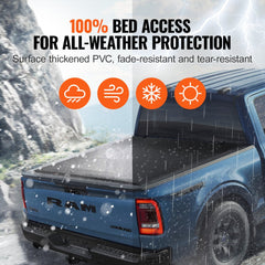 Quad-fold tonneau cover in black PVC for 2002-2024 Dodge Ram 1500 with 6.4 ft bed.