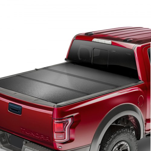 Bostome Tri-Fold Tonneau Cover for 2014-2024 Toyota Tundra with heavy-duty aluminum and LED light.
