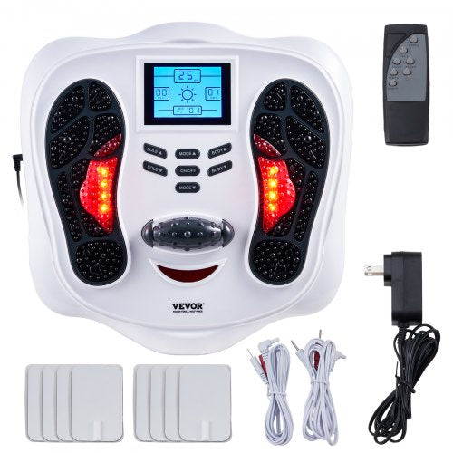 Bostome EMS TENS Foot Circulation Stimulator with remote and electrode pads for foot pain relief.