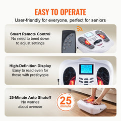 Bostome EMS TENS Foot Circulation Stimulator with remote, pads, and adjustable intensity settings.