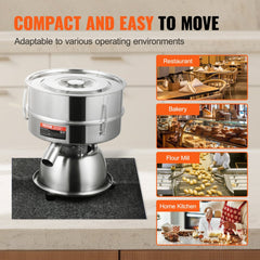 Bostome Electric Vibrating Sieve Machine with 40/60 mesh stainless steel and non-slip pads.