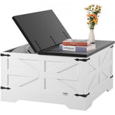 Gray and white farmhouse coffee table with a lift-top and hidden storage compartment.