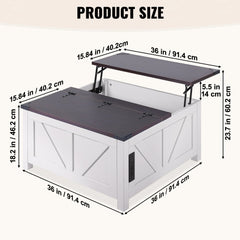 Bostome Farmhouse lift top coffee table with power strip, featuring a square design and hidden storage.