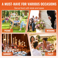 Two stainless steel 8Qt chafing dishes with pans, used for serving food at picnics, weddings, banquets, and parties.