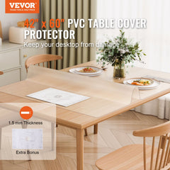 Frosted PVC table protector measuring 42x60 inches and 1.5mm thick for surface protection.