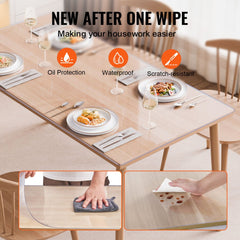 Clear PVC table protector mat, 42x60 inches, 2.0mm thick, waterproof and stain-resistant.