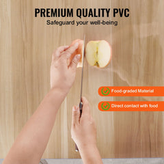 Clear PVC table protector, 54x54 inches and 1.5mm thick, shown protecting a wooden surface.