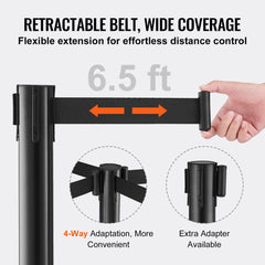 Black retractable belt stanchions in a 6-pack for effective crowd control and organization.