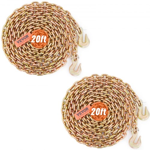 Bostome G80 transport chain, 5/16"x20', with grab hooks and rust-resistant coating.