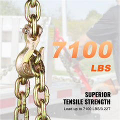 Bostome G80 Binder Chain, 3/8" x 10.3', with hooks and a 7100 lbs working load limit.