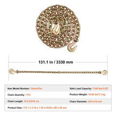 Bostome G80 Binder Chain, 3/8" x 10.3', with hooks and a 7100 lbs working load limit.