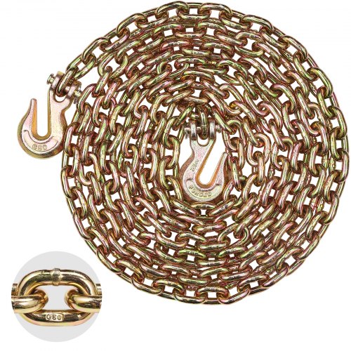 Bostome G80 binder chain with hooks, 5/16" diameter and 14.2' length, for heavy-duty towing.