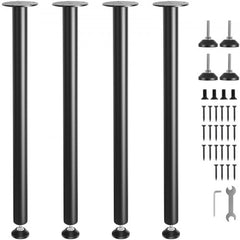 Set of four 30-inch black adjustable solid steel desk legs with mounting hardware.