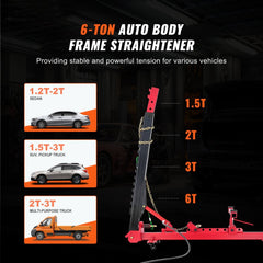 Bostome 6-ton auto body frame straightener with swivel post, airbag jack, and chain pull system.