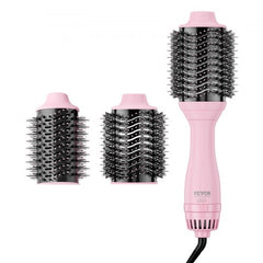 Pink Bostome ionic hair blow dryer brush with two detachable round brush heads and black bristles