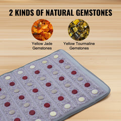 Far infrared heating pad with embedded yellow jade and tourmaline gemstones, 103-159°F.