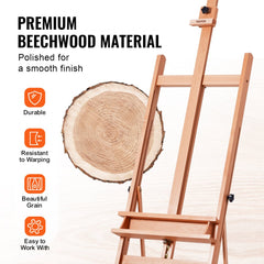 Beechwood H-Frame studio easel with adjustable canvas holder and integrated tray storage.