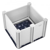 Bostome Dog Whelping Box with rails, pee pad, and sturdy PVC construction for puppy care.