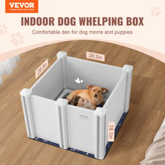 Bostome Dog Whelping Box with rails, pee pad, and sturdy PVC construction for puppy care.