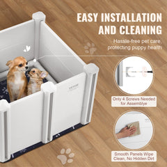 Bostome Dog Whelping Box with anti-jump rails and washable pee pad in a 28.3-inch PVC design.