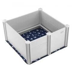 Bostome PVC dog whelping box with rails and pee pad, measuring 38.6x38.6x18.1 inches.
