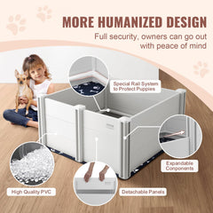 Bostome PVC dog whelping box with rails and pee pad, measuring 38.6x38.6x18.1 inches.